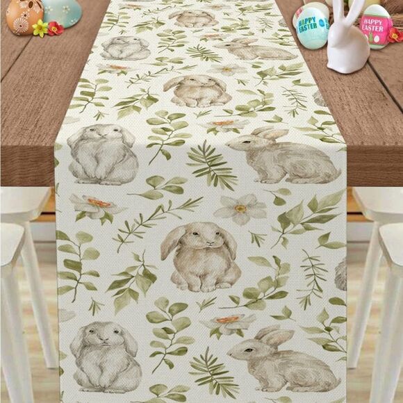 New Beautiful Cream w/ bunnies Easter Spring Design home Table Runner 72x13 - Picture 3 of 5